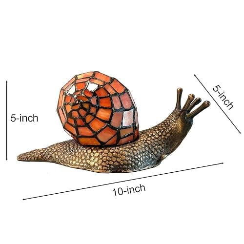 Bieye L10963 Land Snail Tiffany Style Stained Glass Accent Table Lamp for Home Decoration (Orange, 10" D x 5" W x 5" H) thumbnail 5