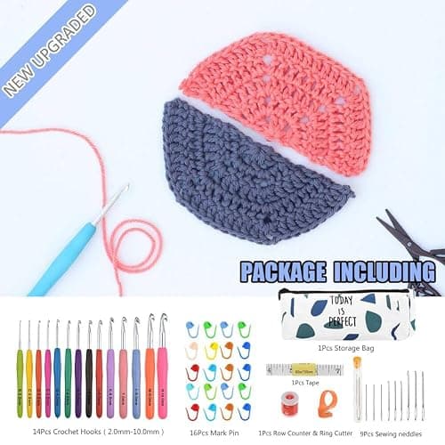 14 Sizes Crochet Hooks Set Crochet Kit for Beginners Adults Knitting Accessories Tools with Case Aluminum Crochet Needles 2.0mm-10.0mm Ergonomic Grip for Arthritic Hands Gift thumbnail 2