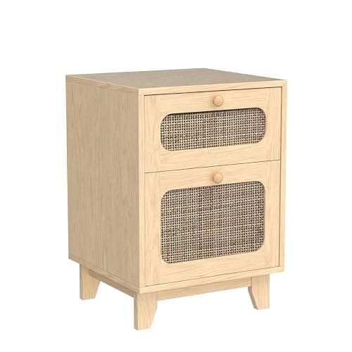 Modern Wicker Rattan Nightstand Set of 2, Rattan Stand with Drawer and Storage Space, Wooden Side End Table for Small Spaces, Natural Wood BedsideTable for Bedroom thumbnail 5