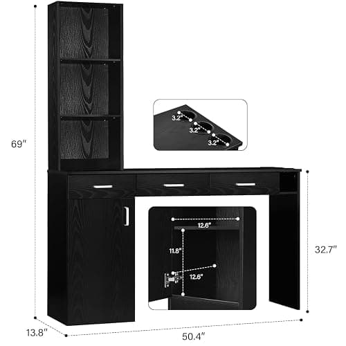 4ever2buy Barber Station for Hair Stylist, Salon Wall Station with Barber Cabinet, Hair Stations Equipment Hair Dryer Holder, Drawers, Wall Mount Barber Beauty Station, Mirror not Included, Black thumbnail 4