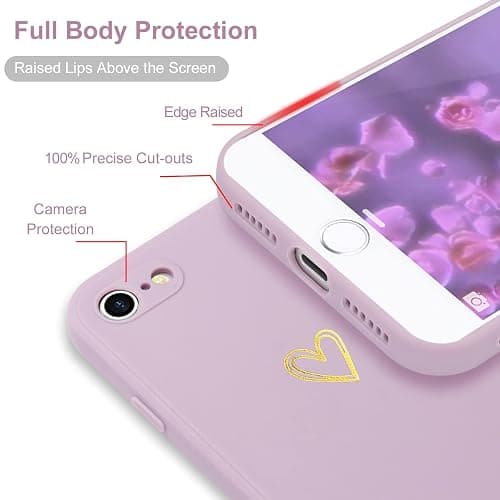Wirvyuer for iPhone SE Case 2022/2020, iPhone 8 iPhone 7 Case for Women Girls Silky Soft Protective Shockproof Silicone Phone Case with Cute Heart Design, Purple thumbnail 3
