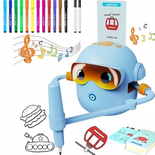 Drawing Robot for Kids - Includes 100 Word Cards and Drawing Pen, Montessori Educational Toys, Interactive Learning Robot for 3 4 5 6 7 8 9 10 Years Old for Boys and (Blue) - Image 1