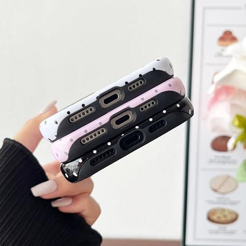 Sayoaho Compatible with iPhone 15 Case, Fashion Cute Polka Dot Pattern Aesthetic Design for Women, Soft TPU and Hard Back Shockproof Phone Case for iPhone 15 6.1 inch, Pink thumbnail 7
