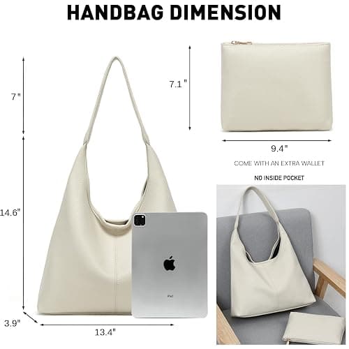Casual Hobo Bag for Women Soft Shoulder Bags Slouchy Pu Leather Tote Purses for Work Travel thumbnail 4