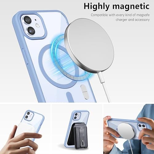 LoeoeL for iPhone 12 Pro/ 12 Case Clear Mag Safe, Ultra Thin Slim Cover Magnetic Compatible with Magsafe Phone Case for Women Men Girl, Cute Soft TPU Silicone & Transparent Hard Plastic, Light Blue thumbnail 6