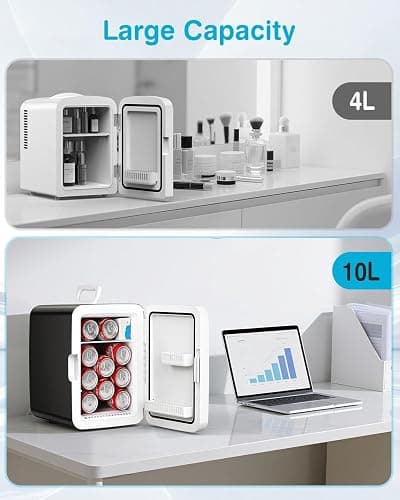 Antarctic Star Compact Mini Fridge, 10L Portable Small Refrigerator, 2.6 Gal Desktop Fridge with AC/DC Adapters, Small Cosmetics Cooler for Beverage, Food, Makeup, Bedroom, Office, Dorm, Black thumbnail 3