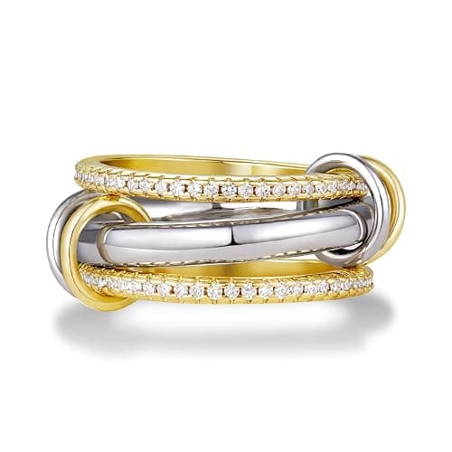 KissYan Stackable Rings for Women, 14k Gold Plated Interlocked Multi Ring Set Dainty Pave CZ Stylish Fashion Two-Toned Mixed Metals Stacking Jewelry Trendy Statement Choice - Image 1