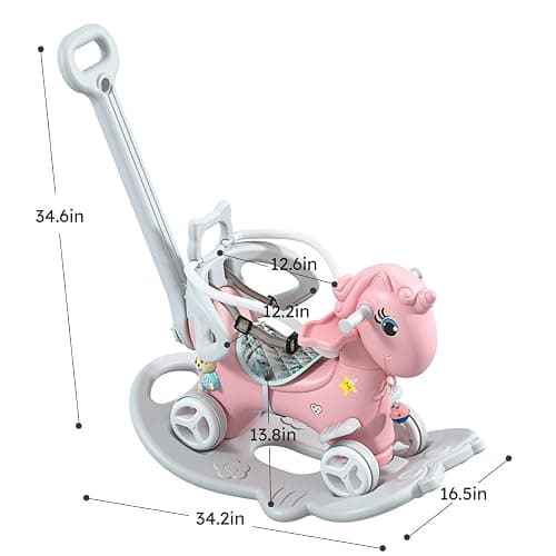 Legendstone Rocking Horse for Toddlers 1-3 Years,4 in 1 Design, Kids Ride on Toy Balance Bike Push Cart with Detachable Balance Board,Fun Birthday Gifts-Pink thumbnail 7