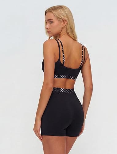 ABOCIW Layered Workout Sets for Women 2 Piece Polka Dot Sports Bra High Waist Shorts Gym Active Yoga Pilates Outfits thumbnail 2