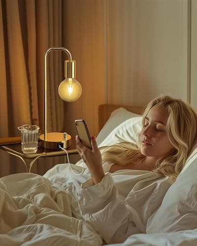 ONEWISH Industrial Table Lamp with 2 USB Port, Stepless Dimmable Nightstand Bedside Lamps for Bedroom,Desk Lamps with 2700K Gold Gradient Bulb for Reading Living Room thumbnail 6