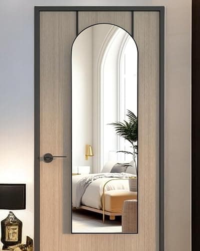 KOMCOTE Full Length Mirror 48x14 Inches - Over The Door Hanging Mirror for Bedroom, Living Room, Closet - Arch Floor Mirror, Door Mirror with Black Frame - No Drill Easy Install thumbnail 3
