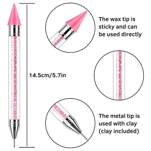 2 Pack Rhinestone Picker Tool Dotting Pen with 4 Wax Tips and Tray, Wax Pencil for Rhinestones, Gem Picker Pen Diamond Jewel Applicator, Rhinestone Tools Kit for Bedazzling DIY Nail Art thumbnail 2