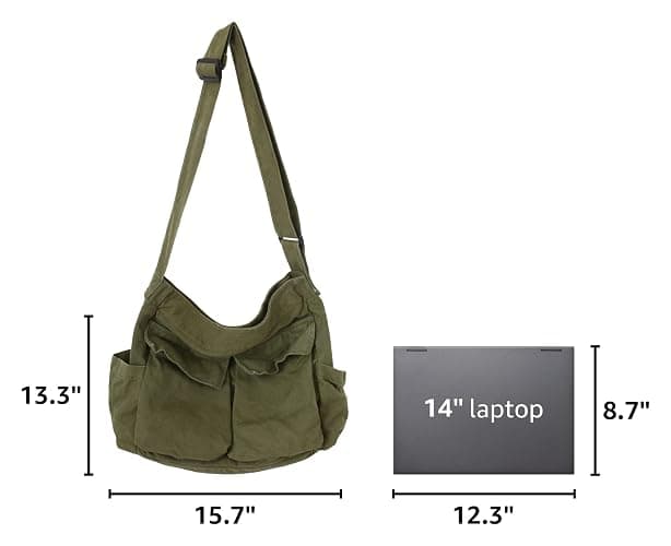 KlaOYer Canvas Messenger Bag Large Hobo Bag Crossbody Shoulder Bag Tote Bag with Pocket for Women and Men thumbnail 3