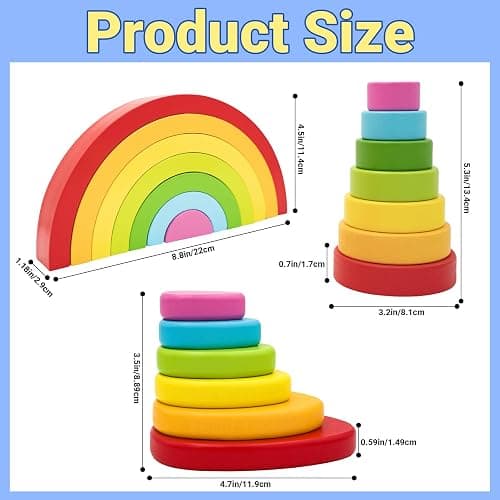 MEGRANATE Montessori Wooden Rainbow Stacking Toys for Kids Wood Building Blocks Nesting Puzzle Toy Colorful Stacker Arch Game Sensory Educational Learning Toys for 3+ Year Old Kids thumbnail 2