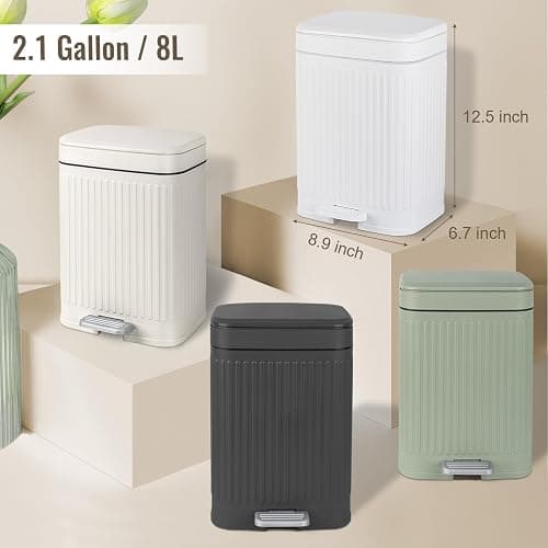 rejomiik Small Bathroom Trash Can with Lid 2.1 Gallon Soft Close Step Slim Garbage Can Waste Bin for Office, Bedroom, Kitchen, Light Green thumbnail 7