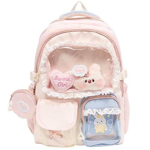 TIAASTAP Cute Ita Backpack Kawaii School Backpack for Girls Aesthetic School Bag Preppy Japanese Schoolbag Y2K Daypack for Teenage Primary Secondary Middle School (Pink) - Image 1