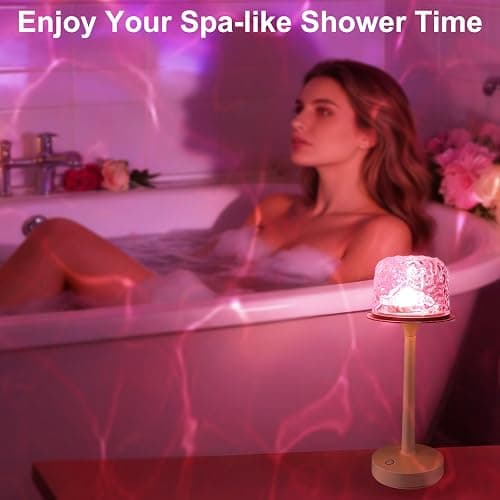Waterproof Shower Lamp Cordless, Rechargeable Shower Light with 16 Color Ocean Wave Lights Projector, Rechargeable Bathroom Lamp with Touch & Remote Control,Spa-Like Mood Light for Bathtub/Shower thumbnail 4