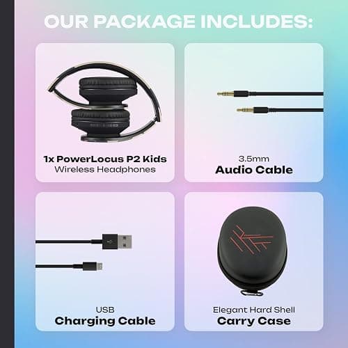 PowerLocus Kids Headphones Over-Ear, Bluetooth Wireless Headphones for Kids,with Microphone, Safe 85DB Volume Limited, Foldable with Carry Case, Audio Cable, Micro SD mode for Online Classes,PC,Phones thumbnail 9