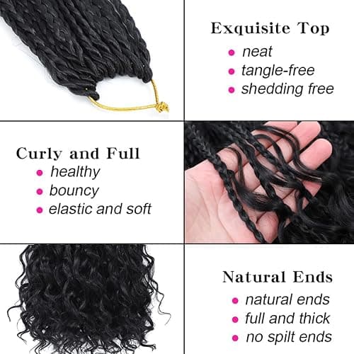 WoWCFyyds 8 Packs Crochet Braids Hair Curly 12 Inch Goddess Box Braids Crochet Hair Bohemian Hippie Braids Extensions with Curly Ends Synthetic Hair Extensions for Braids（1B） thumbnail 4