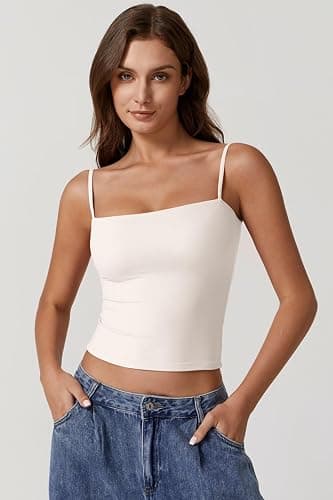QINSEN Women's Double Lined Basic Tank Top Adjustable Spaghetti Straps Sleeveless Camisole Shirts thumbnail 2