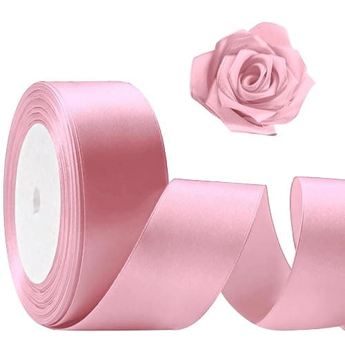 Flezoo 25 Yards Pink Satin Ribbon 1 1/2inch, Single Face Polyester Silk Fabric Hair String Ribbon for Craft, Flower Bouquets, Gift Wrapping, Wedding, Bow Making and Valentines Decoration - Image 1