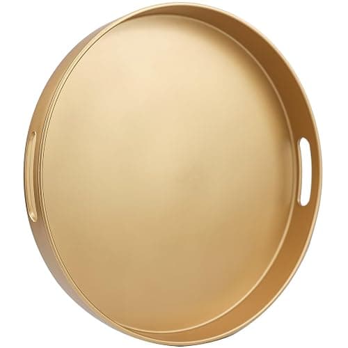 Omuriko Gold Round Decorative Tray with Handles, 13" Versatile Serving Tray for Coffee Table, Ottoman, Ideal for Serving, Displaying, Organizing thumbnail 5