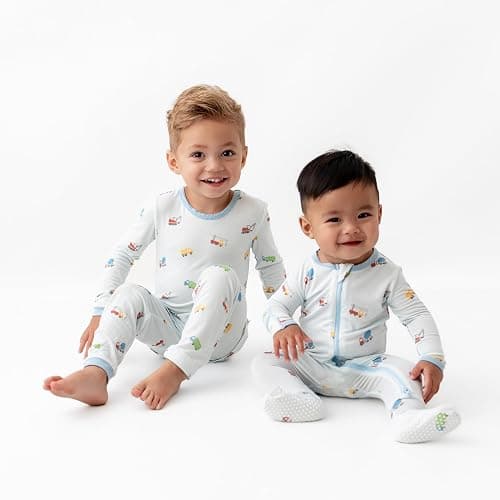 Bamboo Little Soft Baby Footie Pajamas, Baby Clothes, Newborn Sleepers, 95% Viscose and 5% Spandex, 0-24 Months - Trucks - 12-18 Months thumbnail 7