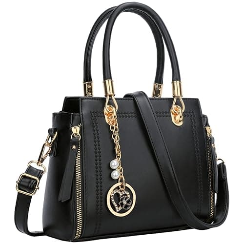 KKXIU Stylish Women Satchel Purses and Handbags Vegan Leather Top Handle Shoulder Crossbody Bag - Black 1