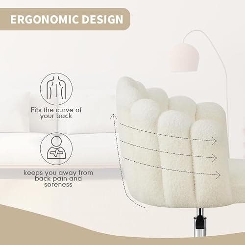 JMYXF Vanity Chair 360° Swivel Desk Office Chair Height Adjustable Makeup Dressing Table Chair for Home Office Bedroom Swivel Chair Teddy Fleece Modern Home Chair (Seashell White) thumbnail 5
