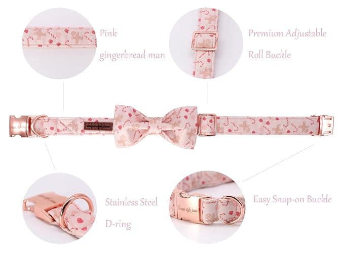 Unique style paws Dog Collar, Pet Collar Dog Bowtie Gift for Girl or Boy Dogs, Christmas Gingerbread Man Adjustable Dog Collar for Small Dogs thumbnail 2