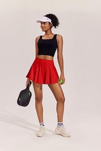 PINSPARK Womens Tennis Skirt 14" Pleated Athletic Golf Skorts with Pockets | High Waist, Tummy Control, Mini, Breathable, Lightweight, Soft, Built in Shorts, Pickleball, Casual thumbnail 5