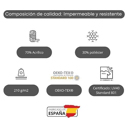 Ferrero Tejidos - Tela de TOLDO CON TEFLÓN LISTADO 5CM. Ancho 3.20 metros. Largo a escoger de 1 a 1 m en una sola pieza. Para exterior impermeable protección UV tapizar resistente (501 Beige) thumbnail 6