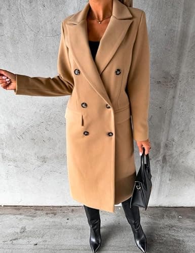 IDEALSANXUN Womens Long Wool Coat Double Breasted Trench Coat Fall Winter Clothes thumbnail 2