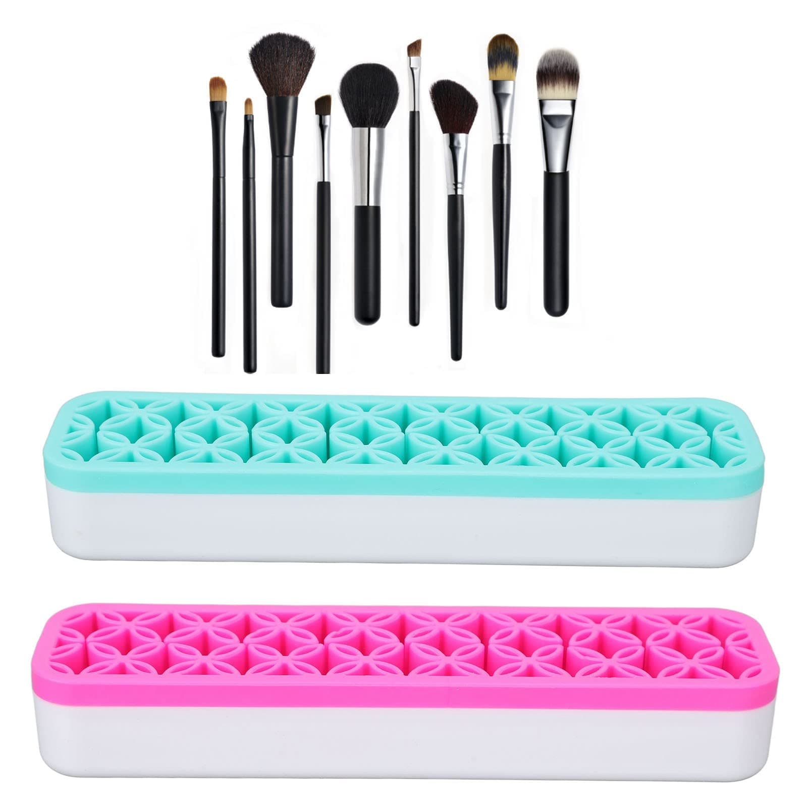 BestAlice 2Pcs Silicone Makeup Brush Holder, Portable Makeup Brush Stand, Cosmetics Brush Nail Pen Tool Storage Box Stand Makeup Container Holder for Pen Eyeliner - Image 1