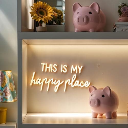 Neon Lights for Wall Decor - This Is My Happy Place Neon Signs for Teen Girls Bedroom Decor, Led Sign for Wall Decor, Nightstand Light, Dimmable Switch USB Power, Adhesive Hook Included thumbnail 5