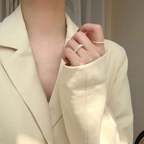 ONBRIG Vintage Pearl Rings - Cute & Dainty Stackable Minimalistic Jewelry for Women thumbnail 8