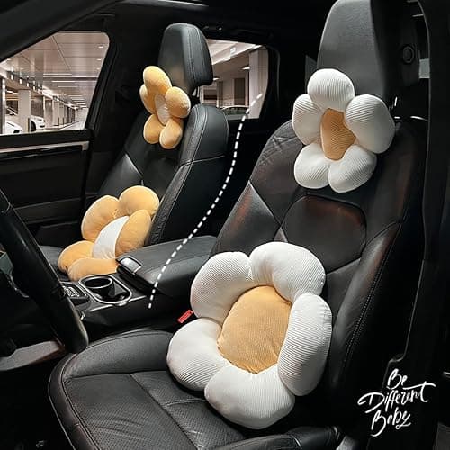 seemehappy Car Headrest Pillow Flower,White Orange Neck Pillow for Driving Car Accessories Women thumbnail 2