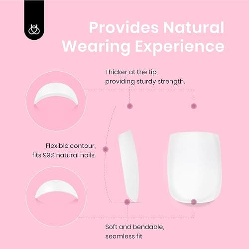 Beetles Short Square Press on Nails Pre-Colored Milky White 224 Pcs Gel Nail Tips,Pre-Applied Primer, No File Need 3-in-1 DIY Manicure for Nail Designs thumbnail 4
