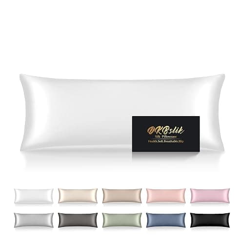 Silk Body Pillow Cases, Mulberry Silk Body Pillow Cover with Zipper, Smooth, Anti Acne, Cooling Sleep Both Sides Natural Silk Satin 20x54 Body Pillowcase, Gifts for Women Men, White - Image 1