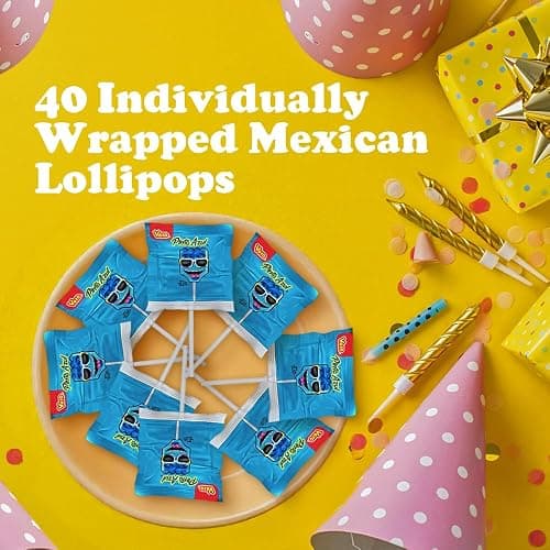 Vero Pintazul Lollipops - Individually Wrapped Mexican Candy That Colors Your Tongue Blue - Strawberry and Raspberry Flavor - 40 Pack (19.75 oz) thumbnail 4
