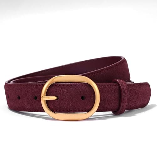 Womens Leather Suede Belt Brown Waist Belt for Casual Dress Jeans Ladies Genuine Leather Gold Buckle Belt thumbnail 4
