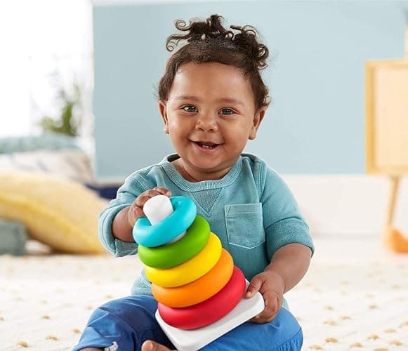 Fisher-Price Baby Stacking Toy Rock-A-Stack Rings with Roly-Poly Base for Ages 6+ Months, Made with Plant-Based Materials thumbnail 2