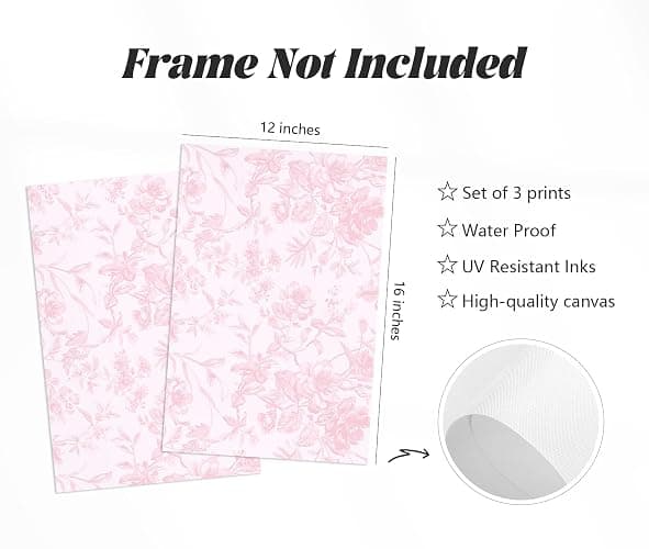 Pink Flower Wall Art Chinoiserie Floral Canvas Wall Decor Aesthetic Wall Art Watercolor Botanical Prints Vintage Flower Pictures Pink Floral Posters for Living Room Bedroom 12x16x3 Inch Unframed thumbnail 2