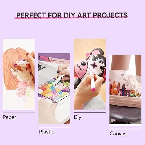 Arrtx 60 Colors Paint Markers Pens, Acrylic Paint Pens for Artists Adults Coloring Drawing Cartoon Anime Comic - Brush Tip for Rock Painting, Wood, Canvas, DIY Crafts Making Art Supplies-60B thumbnail 8