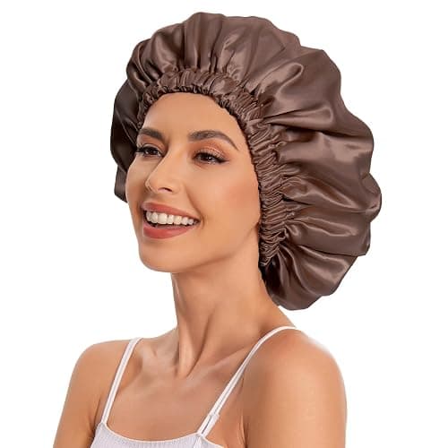 Satin Bonnet Silk Bonnet Hair Bonnet for Sleeping-Slouchy Beanie Hat Satin Sleep Cap for Women's Natural & Curly Hair(Brown) thumbnail 4