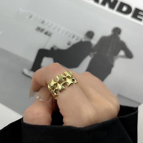 WETMT Star Open Ring for Women Gold Chunky Vintage Star Ring Unique Silver Stars Statement Rings Fashion Chunky Y2K Thumb Ring Trendy Irregular Elegant Jewelry Accessories thumbnail 2