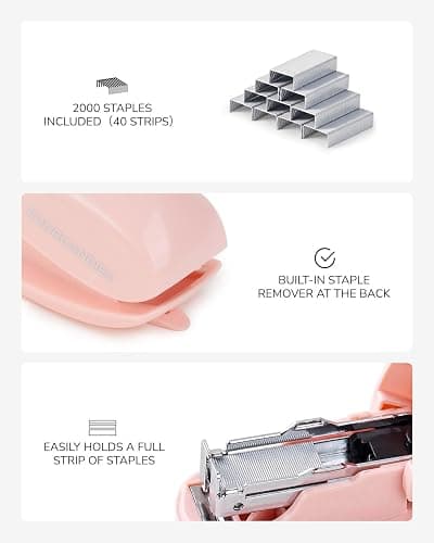 Four Candies Mini Stapler with 2000 Staples,Pink Small Cute Desk Stapler | 25-Sheet Capacity, Jam-Free Tiny Stapler for Office, School, Home Built-in Staple Remover thumbnail 6