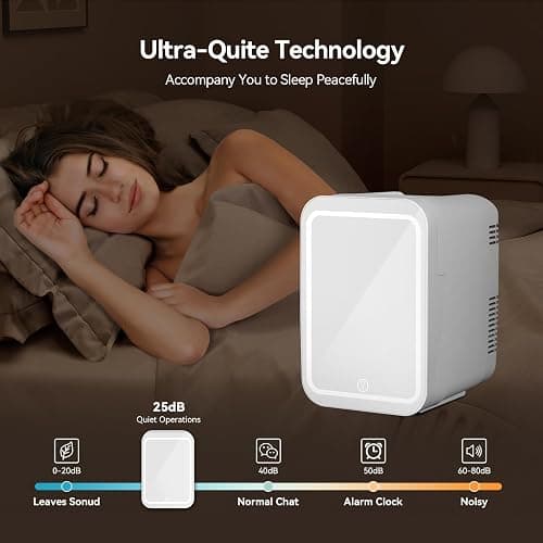 eklipt - Mini Fridge with Dimmable LED Mirror (4 Liter/6 Can), AC/DC Portable Beauty Fridge, for Refrigerating Makeup, Skincare and Food, Bedroom, Office and Car, White thumbnail 6