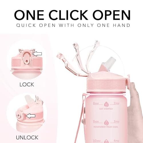 Hyeta Plastic Water Bottle With Straw & Time Marker, 32oz Leakproof Jug | Motivational Tritan BPA Free Gym Office Outdoor Intake Tracker Hourly Reminder Straw Lid Lightweight thumbnail 5