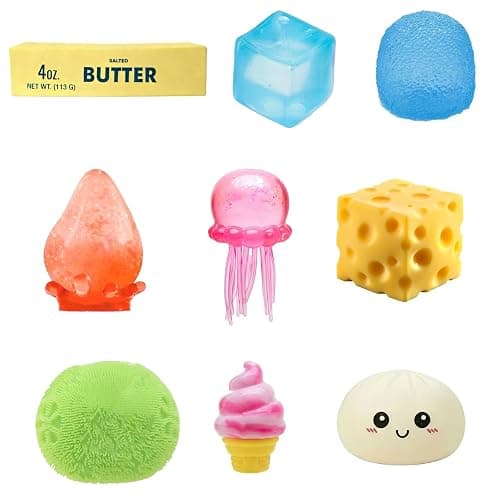 9 Pack Squishy Squeeze Toys, Slow Rising Soft Squishy Set with 9 Different Designs, Random Colors, Stretchy Hand Fidget Set for Desk, Office, and Daily Use - Image 1